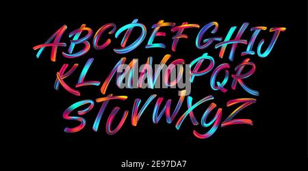 Pinceau d'écriture pleine couleur lettrage alphabet latin. Illustration vectorielle Illustration de Vecteur
