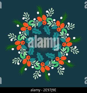 Illustration vectorielle de Noël avec cadeaux et couronne dorée sur un arrière-plan sombre Illustration de Vecteur