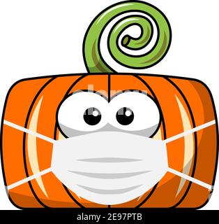 Corona Halloween Pumpkin Vector Pumpkins portant des masques de visage . Virus Covid-19 pour Halloween 2020 décoration, invitations, cartes de voeux, masque facial Illustration de Vecteur