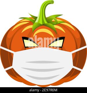 Corona Halloween Pumpkin Vector Pumpkins portant des masques de visage . Virus Covid-19 pour Halloween 2020 décoration, invitations, cartes de voeux, masque facial Illustration de Vecteur