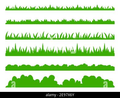 Ensemble d'herbe. Collection simple de bordures de pelouse vertes. Champ de feuillage printemps ou été idéal pour la conception de prairie ou de jardin. Illustration vectorielle plate isolée sur Illustration de Vecteur