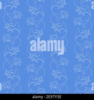 Poisson tiré par une ligne continue à la main. Motif vectoriel fluide en style art au trait. Illustration de Vecteur