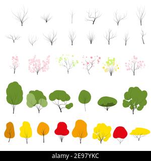 Arbre sur des feuilles vector toute saison hiver, printemps, summenr, automne. style plat Illustration de Vecteur