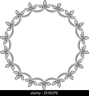 Illustration vectorielle d'une couronne de feuilles en ligne noire sur fond blanc. Illustration de Vecteur