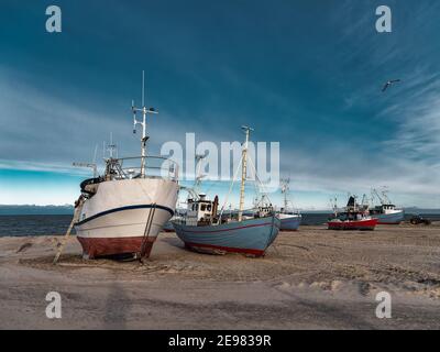 Thorupstrand coupe des navires de pêche pour la pêche traditionnelle au Nord Côte de la mer au Danemark Banque D'Images