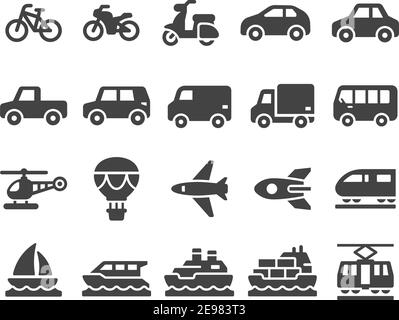 ensemble d'icônes de véhicule et de transport, style fixe et glyphe, vecteur et illustration Illustration de Vecteur