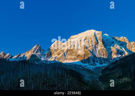 Floe Peak vue depuis le sentier du lac Floe, dans le parc national Kootenay, dans les Rocheuses canadiennes, en Colombie-Britannique, au Canada Banque D'Images