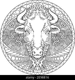 Vecteur d'un motif de tête de buffle sur fond blanc. Animaux sauvages. Illustration vectorielle superposée facile à modifier. Illustration de Vecteur