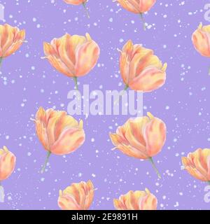 Motif tulipe sans coutures avec touches d'aquarelle. Fleurs roses. Motif lumineux pour impression textile ou papier. Banque D'Images