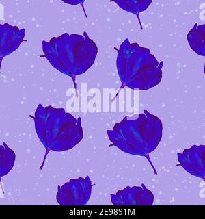 Motif tulipe sans couture sur fond violet. Texture monochrome. Illustration de la tête de tulipe. Motif fleuri abstrait. Banque D'Images