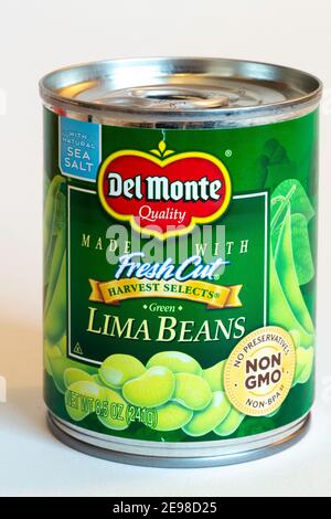 Gros plan d'une CAN de Del Monte Lima Beans, États-Unis Banque D'Images