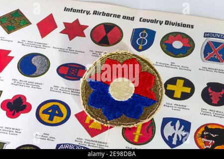 En août 1945, le magazine 'Life' a présenté une liste complète de patches ARM, y compris la neuvième division, deuxième Guerre mondiale, États-Unis Banque D'Images