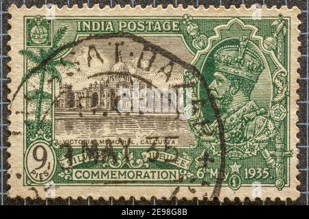 La commémoration du jubilé de 1935 timbres-poste 9 pièces, Victoria Memorial, Calcutta, des timbres, de l'Inde, l'Asie Banque D'Images