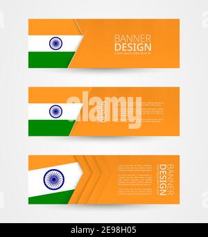 Ensemble de trois bannières horizontales avec drapeau de l'Inde. Modèle de conception de bannière Web en couleur de drapeau de l'Inde. Illustration vectorielle. Illustration de Vecteur