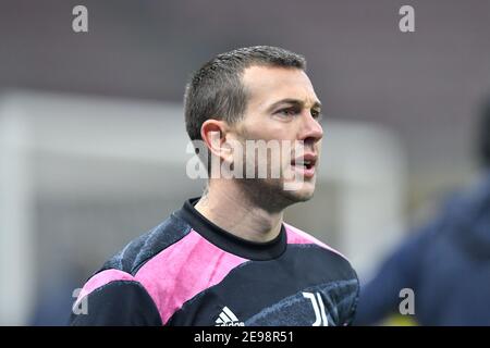 Milan, Italie. 02 février 2021. Federico Bernardeschi de Juventus vu pendant l'échauffement avant la demi-finale de Coppa Italia entre Inter et Juventus à San Siro à Milan. (Crédit photo : Gonzales photo/Alamy Live News Banque D'Images