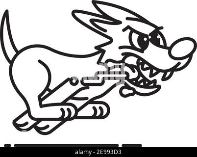 Icône en forme de ligne vectorielle de personnage de dessin animé de Mad Dog Running et slobbering Pour la Journée mondiale de la rage en septembre 28 Illustration de Vecteur