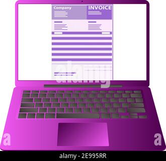 Ordinateur portable abstrait avec formulaire de demande de facture en ligne complet sur écran blanc. Ordinateur portable avec clavier. Site Web de la liste de contrôle numérique. Concep Web moderne Illustration de Vecteur
