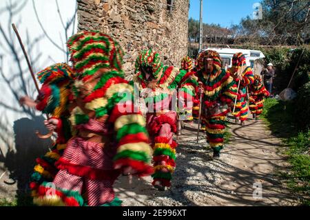 Caretos de Podence, masque traditionnel et carnaval à Podence, Trás os Montes, Portugal Banque D'Images