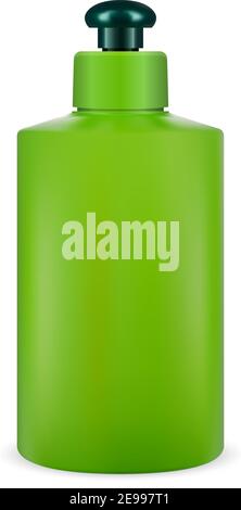 Bouteille de cosmétiques verte. Kit de liquide lave-vaisselle. Nettoyant pour plaques de cuisine avec distributeur de gouttes. Contenant tubulaire pour cosmétiques de douche. Pot rond pour Househ Illustration de Vecteur