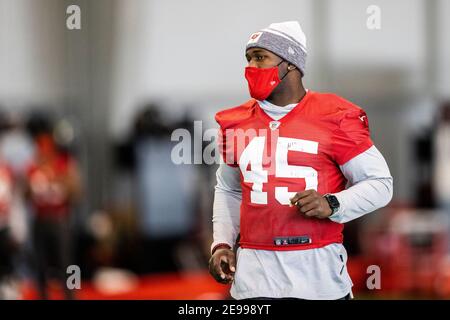 Tampa, États-Unis. 02 février 2021. Tampa Bay Buccaneers Inside linebacker Devin White lors de l'entraînement de football de la NFL, vu ici dans une image publiée par la NFL, le mardi 2 février 2021 à Tampa, Floride, les Buccaneers affronteront les Kansas City Chiefs dans le Super Bowl 55. (Tori Richman/Tampa Bay Buccaneers via AP/Sipa USA) **usage crédit-éditorial obligatoire seulement** crédit: SIPA USA/Alay Live News Banque D'Images