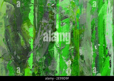 Arrière-plan vert de peintures étalés sur toile. Saint-Patrick. Fond vert contrasté des peintures à l'huile Banque D'Images