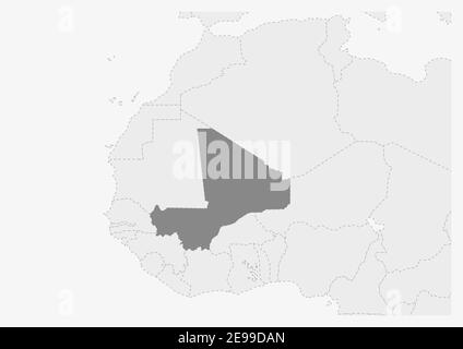 Carte de l'Afrique avec carte du Mali mise en évidence, carte grise du Mali avec les pays voisins Illustration de Vecteur
