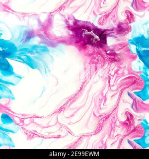 Motif abstrait sans couture, peinture rose, arrière-plan créatif peint à la main, texture marbre, œuvres d'art liquides. Banque D'Images