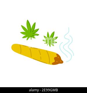 Joint avec de l'herbe de marijuana. Icône d'illustration de ligne plate de tendance vectorielle. Isolé sur fond blanc. Fumée marijuana joint, concept émoussé Illustration de Vecteur