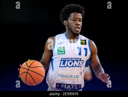 Karlsruhe, Allemagne. 03ème février 2021. KC Ross-Miller (Lions) simple action, coupée. GES/Basketball/ProA: PSK Lions - Uni paniers Paderborn, 03.02.2021 - | usage dans le monde crédit: dpa/Alay Live News Banque D'Images