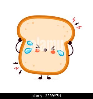 Mignon triste drôle Happy Bread toast personnage. Icône d'illustration de personnage de dessin animé kawaii à lignes planes vectorielles. Isolé sur fond blanc. Toast avec personnage de visage mascotte concept Illustration de Vecteur