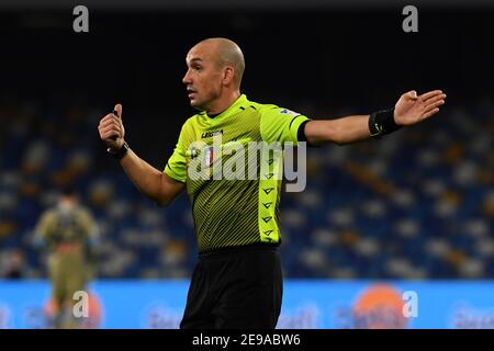 Naples, Italie. 3 février 2021. Naples, Italie, stade Diego Armando Maradona, 03 février 2021, Michael Fabbri arbitre de la demi-finale de la coupe italienne entre SSC. Napoli versus Atalanta Bergamasca Calcio, au stade Diego Armando Maradona Naples (Italie), 3 février 2021 pendant SSC Napoli vs Atalanta BC - football italien Coppa Italia Match Credit: Renato Olimpio/LPS/ZUMA Wire/Alay Live News Banque D'Images