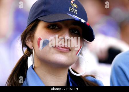 Fan de la France lors de la coupe du monde 2006, Groupe G, France contre Suisse à Stuttgart, Allemagne, le 13 juin 2006. Le match s'est terminé par le tirage au sort de 0-0. Photo de Christian Liewig/ABACAPRESS.COM Banque D'Images