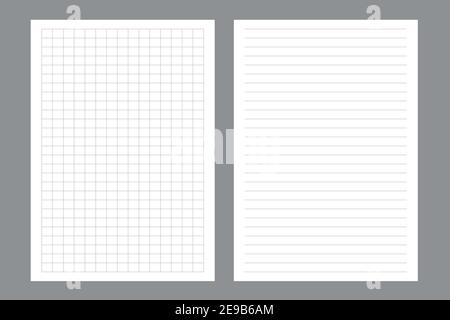 Ensemble d'illustrations vectorielles réalistes de feuilles de carré vierges et papier ligné d'un bloc isolé sur un gris arrière-plan Illustration de Vecteur