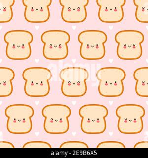 Joli pain grillé drôle sans coutures. Dessin animé à plat vectoriel kawaii dessin d'icône. Concept de motif de toast sans couture Illustration de Vecteur
