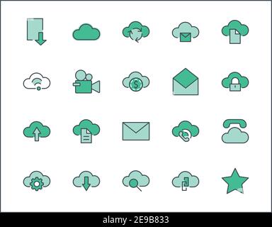Ensemble de l'icône de ligne de vecteur de nuage. Il contient des symboles à télécharger, télécharger, lier et plus encore. Contour modifiable. 32 x 32 pixels. Illustration de Vecteur
