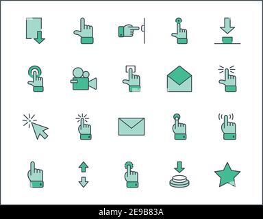 Cliquez sur ensemble de boutons icônes vectorielles associées. Contient des icônes telles que le curseur, la souris, la main, l'index, la flèche et plus encore. Contour modifiable. 32 x 32 pixels Illustration de Vecteur
