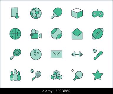 Ensemble de balles de sport, passe-temps, icônes de ligne vectorielle de divertissement. Il contient des symboles de football, de basket-ball, de bowling, de tennis et bien plus encore. St Modifiable Illustration de Vecteur