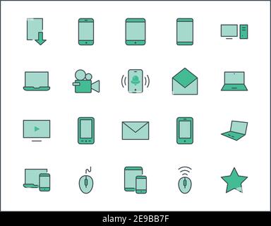 Ensemble d'appareils et de gadgets intelligents, d'équipements informatiques et d'électronique. Icônes de périphériques électroniques pour l'icône de ligne vectorielle Web et mobile. Contour Modifiable. 3 Illustration de Vecteur