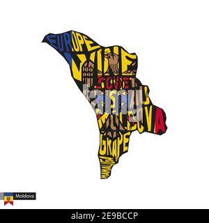 Carte typographique silhouette de Moldavie en noir et couleurs drapeau. Illustration vectorielle. Illustration de Vecteur