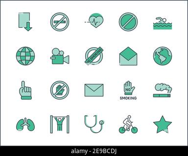 Icônes Vectorielles Internationales Sans Tabac. Contient des icônes telles Que Les Poumons, les cigares, Les Cigarettes, le tabagisme, le Globe, le renoncement au tabac et bien plus encore. Modifier Illustration de Vecteur