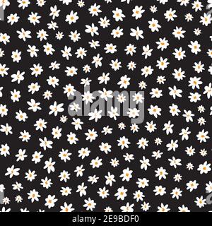 Vecteur noir et blanc scinsé petites fleurs de Marguerite amusant répéter le motif avec le centre orange. Convient pour le textile, l'emballage cadeau et le papier peint. Illustration de Vecteur