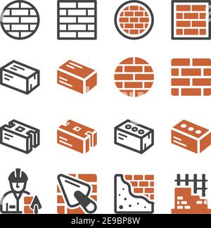 jeu d'icônes de brique et de construction, vecteur et illustration Illustration de Vecteur