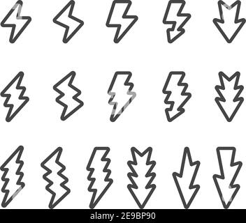 jeu d'icônes, vecteur et illustration de la ligne fine lightning et thunder Illustration de Vecteur