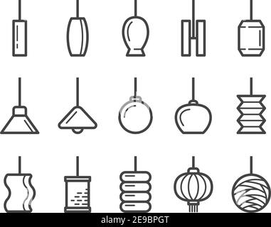 icône, vecteur et illustration de la lampe de suspension à lignes fines Illustration de Vecteur