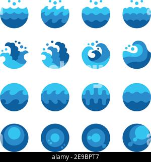 jeu d'icônes, vecteur et illustration de la vague océanique et du mouvement de l'eau Illustration de Vecteur