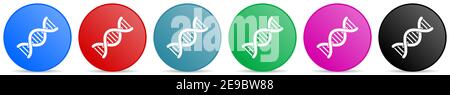 ADN, icônes de vecteur de molécule génétique, ensemble de boutons de gradient de cercle dans 6 options de couleurs pour la conception Web et les applications mobiles Illustration de Vecteur