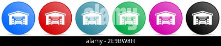 Lavage de voiture, icônes de vecteur de service de nettoyage automatique, ensemble de boutons de gradient de cercle dans 6 options de couleurs pour les applications Web et mobiles Illustration de Vecteur