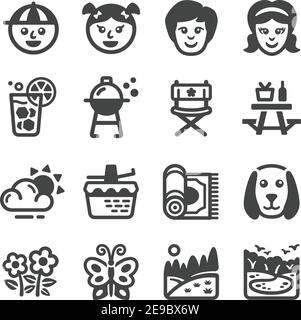 pique-nique familial et jeu d'icônes relaxantes, vecteur et illustration Illustration de Vecteur