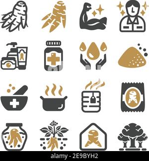 jeu d'icônes de ginseng, vecteur et illustration Illustration de Vecteur
