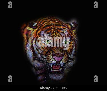 Art, peinture, couleur de l'huile, sourire, mignon, tigre du Bengale thaïlande , panthera tigris Banque D'Images